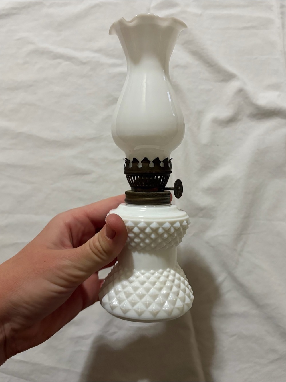 Vintage milk glass lantern/oil lamp